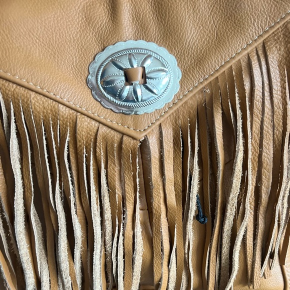 Fringed Leather Concho Backpack - Carmel - Picture 3 of 8